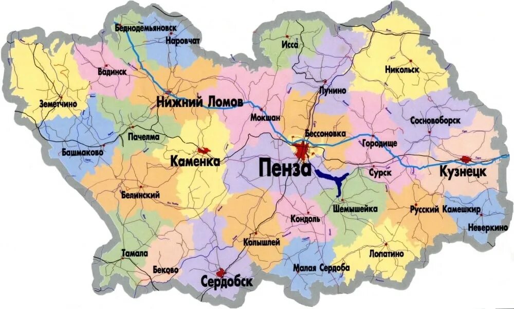 Пенза карта области. Карта Пензенской области подробная. Карта Пензенской области с районами. Географическая карта Пензенской области.