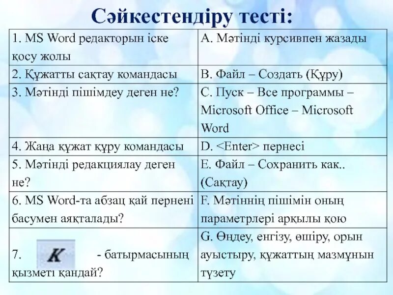 4 сынып модо тест тапсырмалары. Сәйкестендіру әдісі дегеніміз не. Сәйкестендіру тесті физика. Сәйкестендіру фото. Информатика 11 сынып тест.