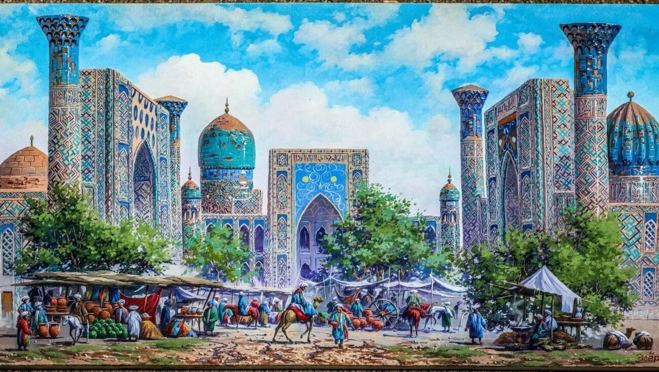 Площадь регистан верещагин. Бухара минарет калян вектор. Узбекистан арт. Древний самарканд узбекистана. Самарканд регистан живопись.