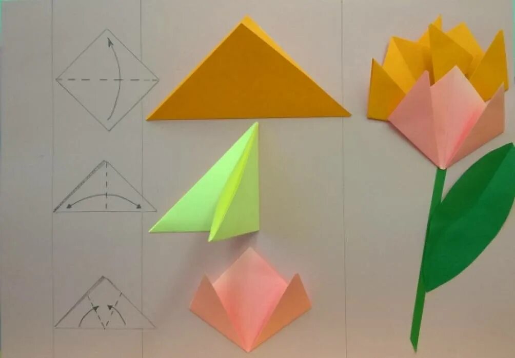 Оригами тюльпан средняя группа детского сада. Конструирование оригами цветок старшая группа детского сада. Конструирование из бумаги в средней группе. «Оригами»для средней гуппы.