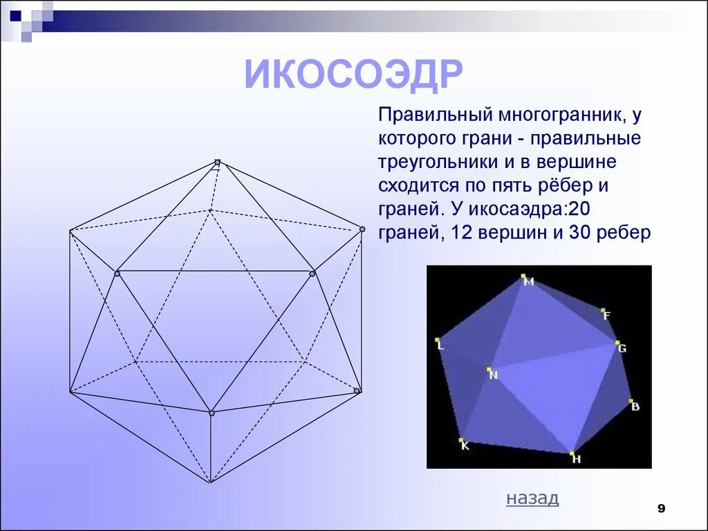 Многогранник с двадцатью гранями. Многогранник у которого граней 12 ребер 6 вершин. Многогранник у которого 6 вершин и 6 граней. Многогранник с 8 вершинами 6 гранями и 12 ребрами. Правильный икосаэдр вершины грани ребра.