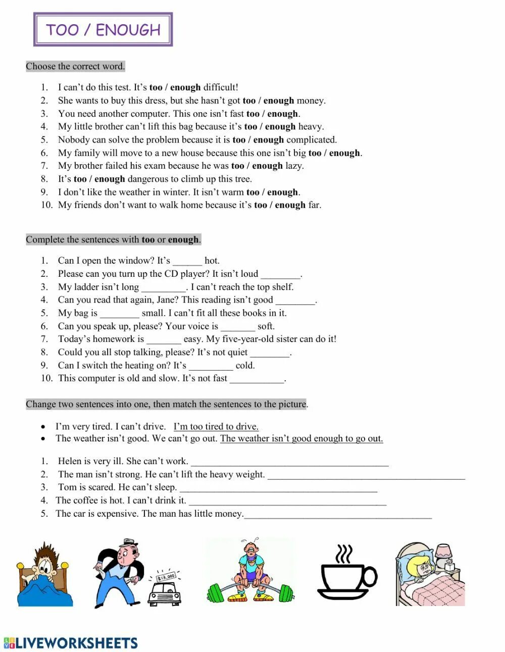 Fill in too or enough. Too enough. too enough worksheets. too enough упражнения. too or enough worksheets.