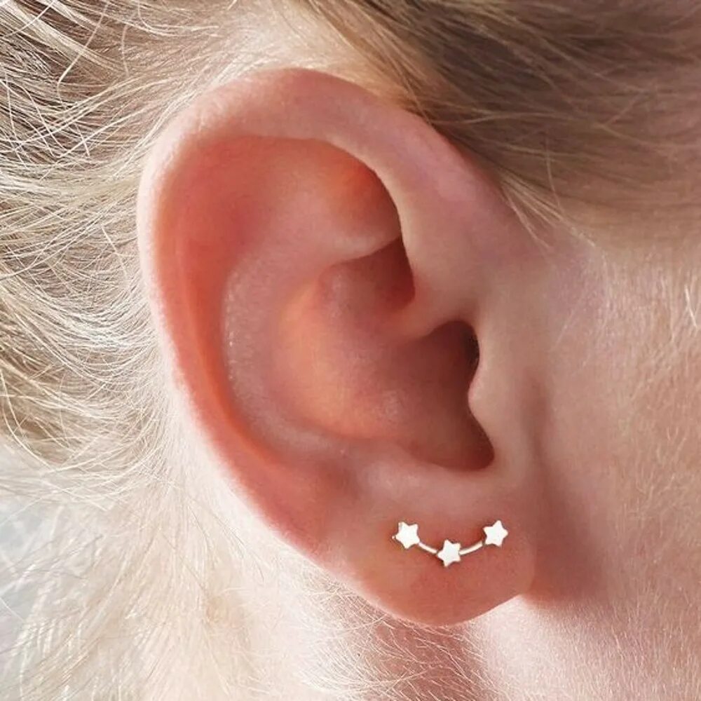Уши 3 типа. Серьги haidy ear. гвоздики в уши. серьги для непроколотых ушей. три серьги в ухе.