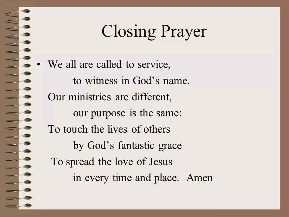 Closing Prayer School.