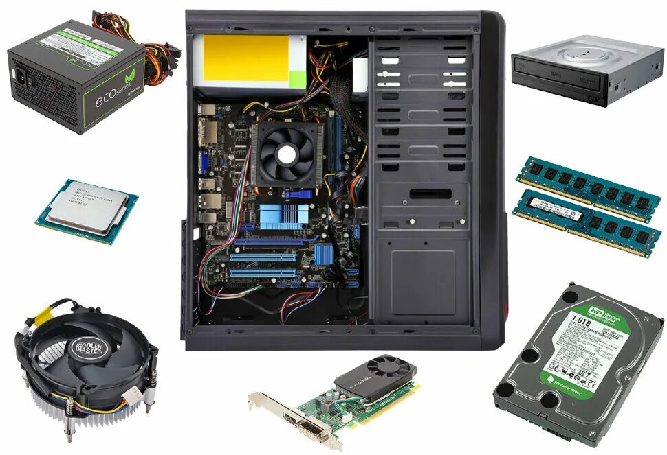Сборки бюджетных компьютеров. Комплектующие для ПК 2022. Компьютерный комплект. Детали для сборки компьютера. Комплектующие системного блока.