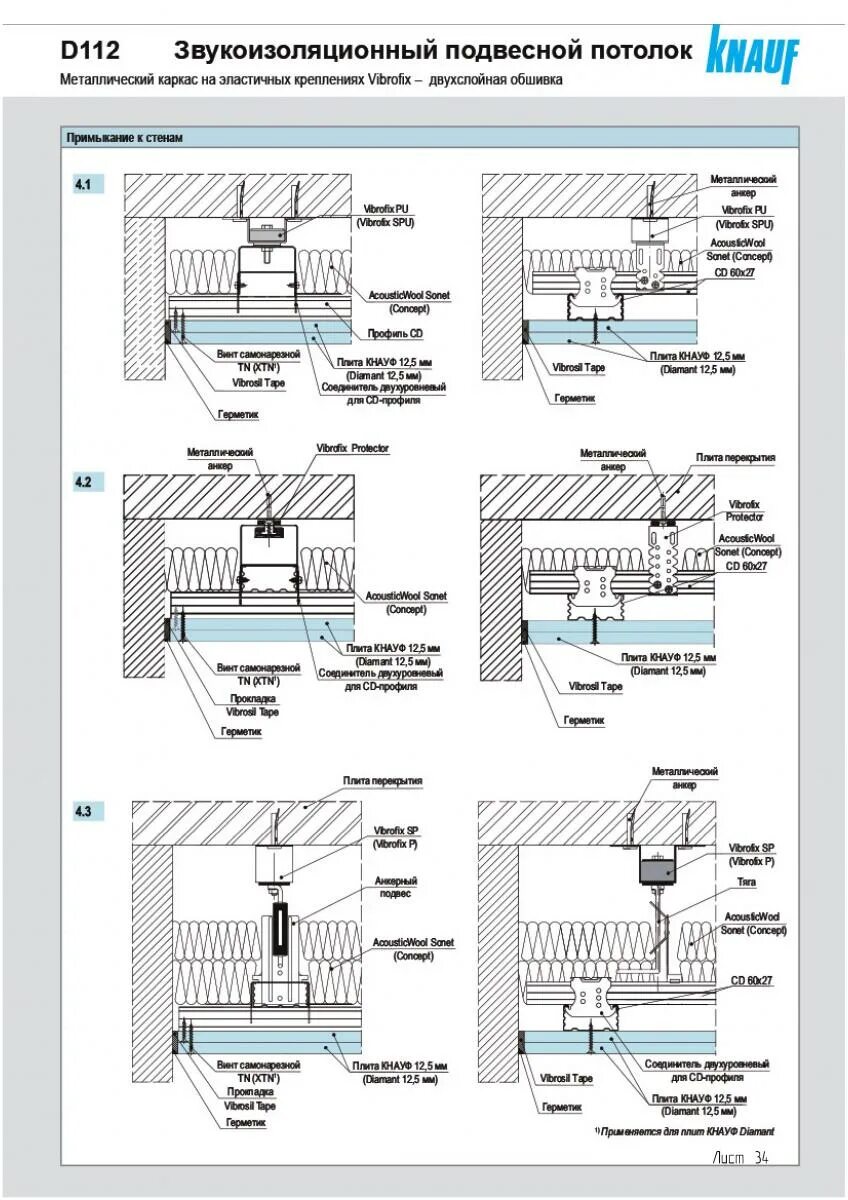 Звукоизоляционный подвесной потолок Кнауф d112. Потолок Кнауф d112 / Vibrofix Protector. П112 система Кнауф. Подвесной потолок Кнауф п112.