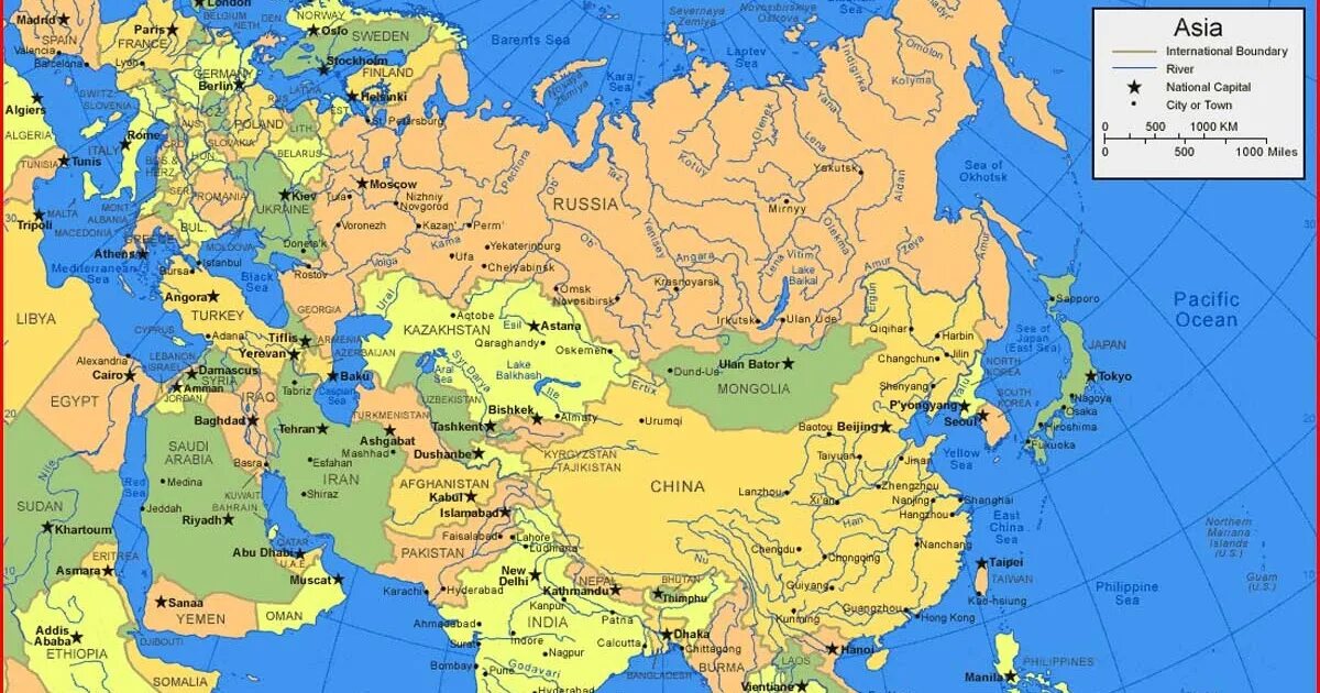 Карта европы и азии со странами крупно. Политическая карта евразии со странами. россия на карте евразии.