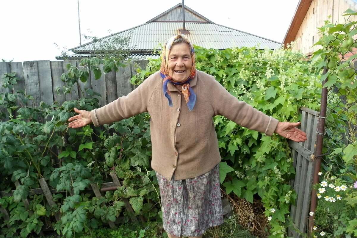 Бабушка в огороде. Старушка на грядках. Деревенский огород. Пенсионеры на даче.