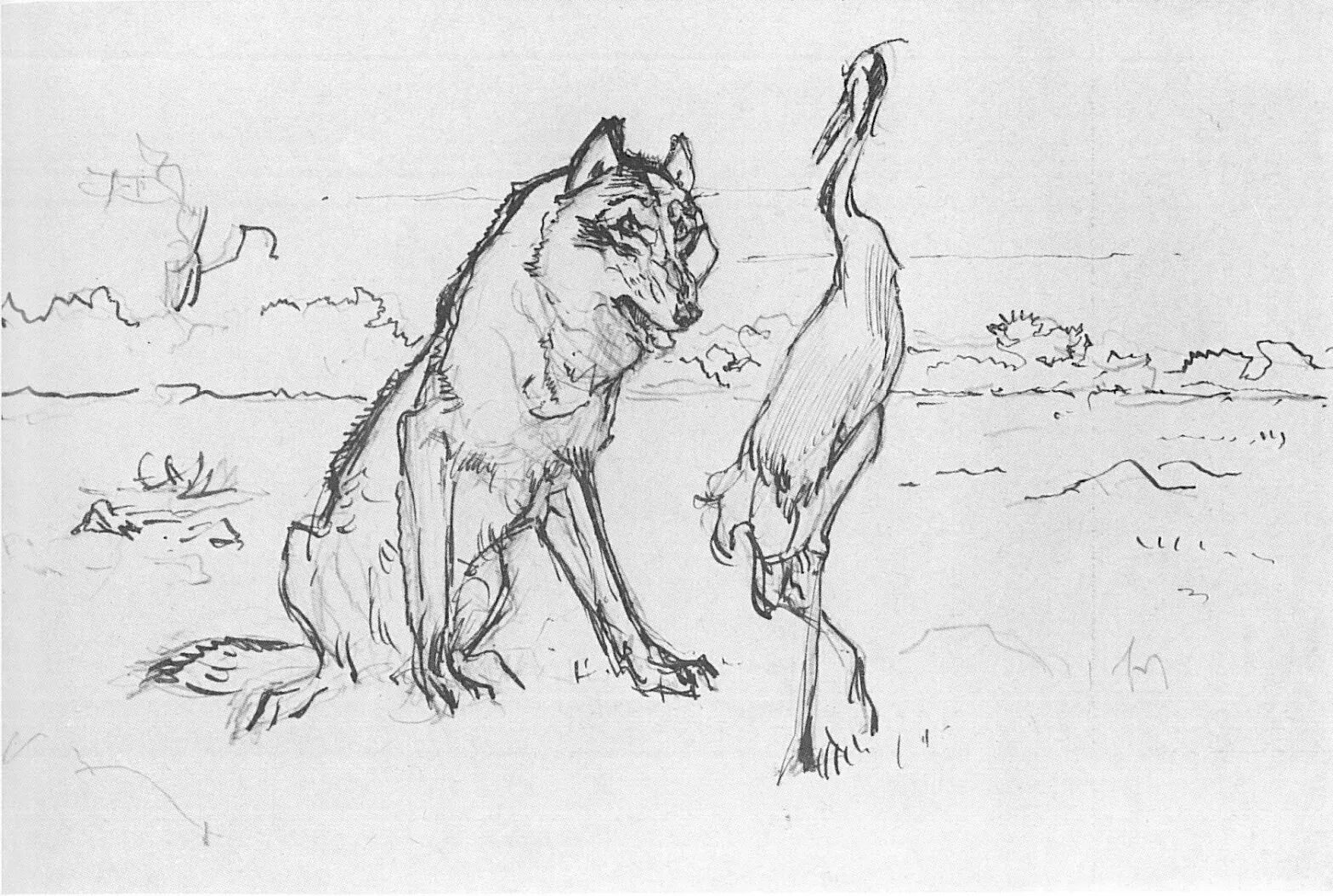 Волк журавль толстой. Иллюстрации к басням Крылова. Иллюстрации к Крылову волк и журавль.
