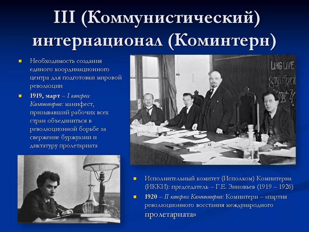 Создание коминформбюро. 1919 Образование Коминтерна. 1919 1926 Глава Коминтерна. Деятельность Коминтерна в 1919 2 конгресс. Коммунистический интернационал 1919.