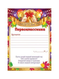 Свидетельство первоклассника на праздник посвящение в первоклассники