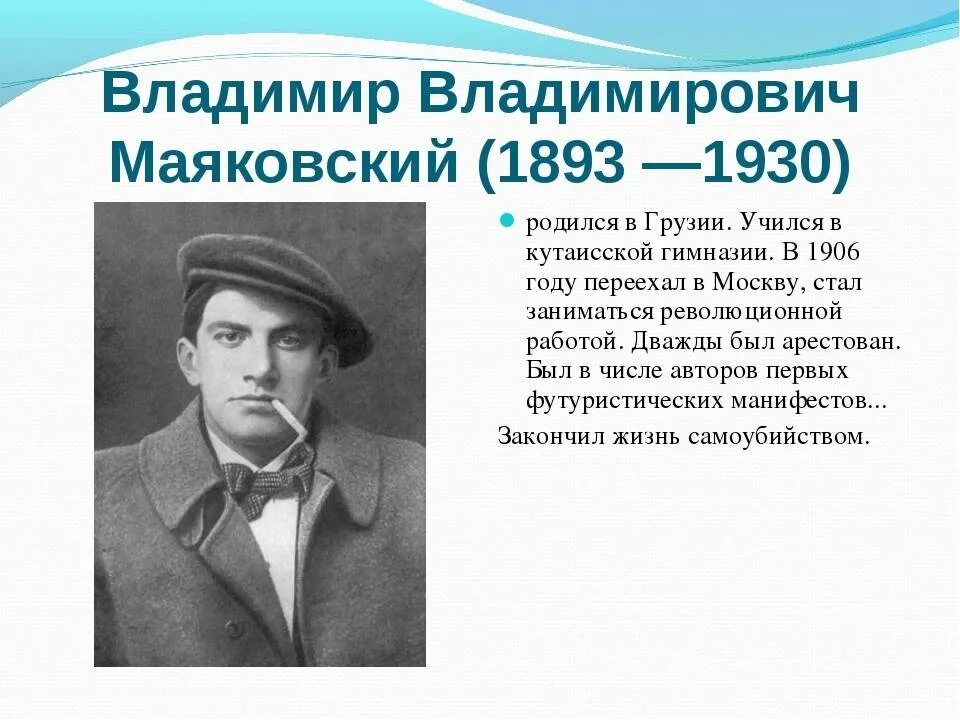 Судьба поэта маяковского. Серебряный век Владимирович Маяковский.