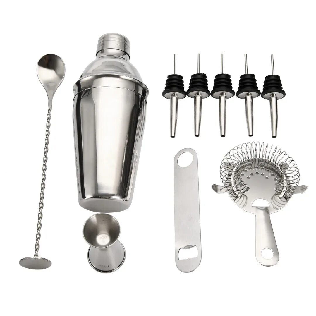 Барная посуда и инвентарь. Набор барных инструментов. 16 pcs stainless steel bartender tools strainer set. Набор бармена bacardi. Набор для коктейлей.