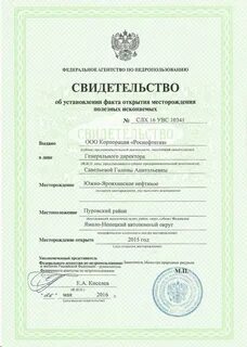 Установление факта открытия месторождения
