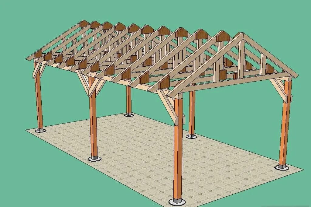 Как правильно построить. Стропильная система двухскатной крыши навеса. Стропильная система навеса для автомобиля. Двускатная навес стропильная система. Фермы для навеса двухскатной крыши.