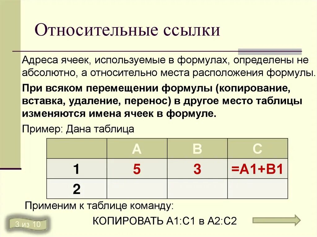 Относительная ссылка на ячейку. Относительная ссылка на адрес ячейки. Формула с относительной ссылкой. Абсолютная и относительная адресация ячеек