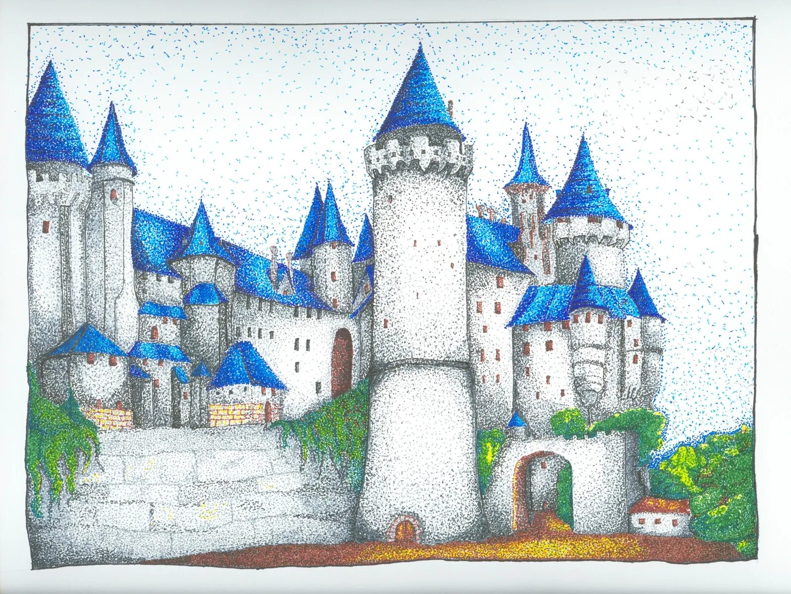 Замок рисунок. Замок цветными карандашами. Сказочный замок карандашом. Сказочный замок легкий. Раскрашенный замок карандашами цветными.