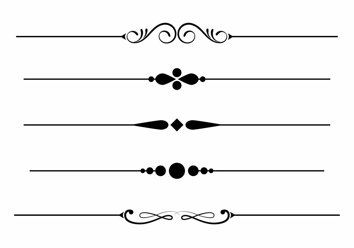 Узор для колонтитула. Декоративные линии для текста. Декоративные элементы для текста. Узор горизонтальный. Векторные орнаменты линии.