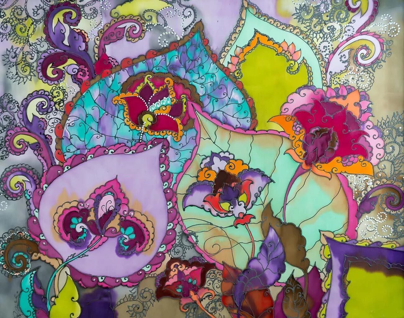 Изделия выполненные в технике батика. Тансык Мажитова батик.