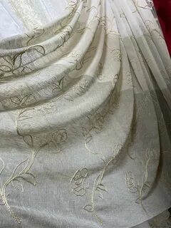 Тюль лен с цветами