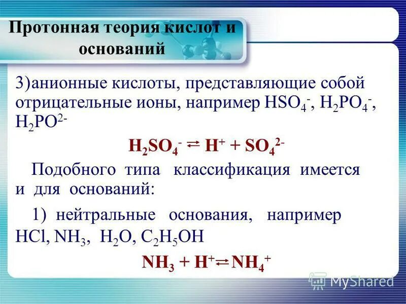 Кислоты с точки зрения теории электролитической диссоциации