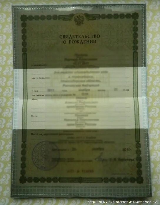данные свидетельства о рождении