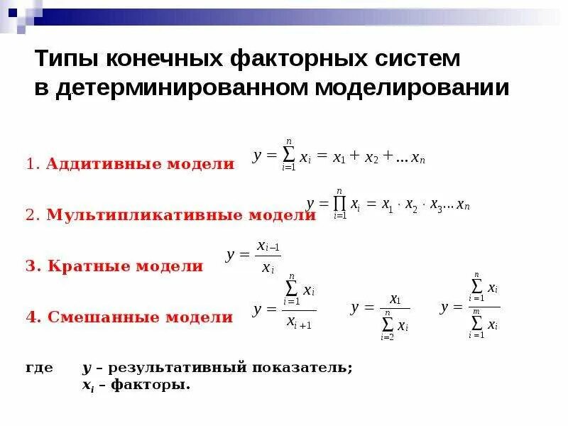 Мультипликативная модель детерминированного. Аддитивная модель факторного анализа. аддитивная факторная модель имеет вид. смешанная модель в экономическом анализе. моделирование факторных систем.