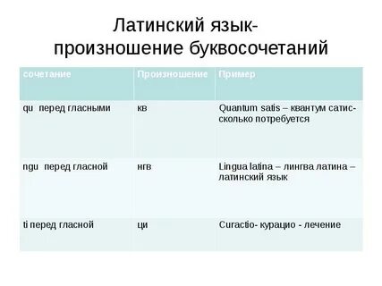 Произношение латинских названий