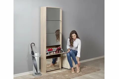 Обувницы в прихожую узкие с зеркалом