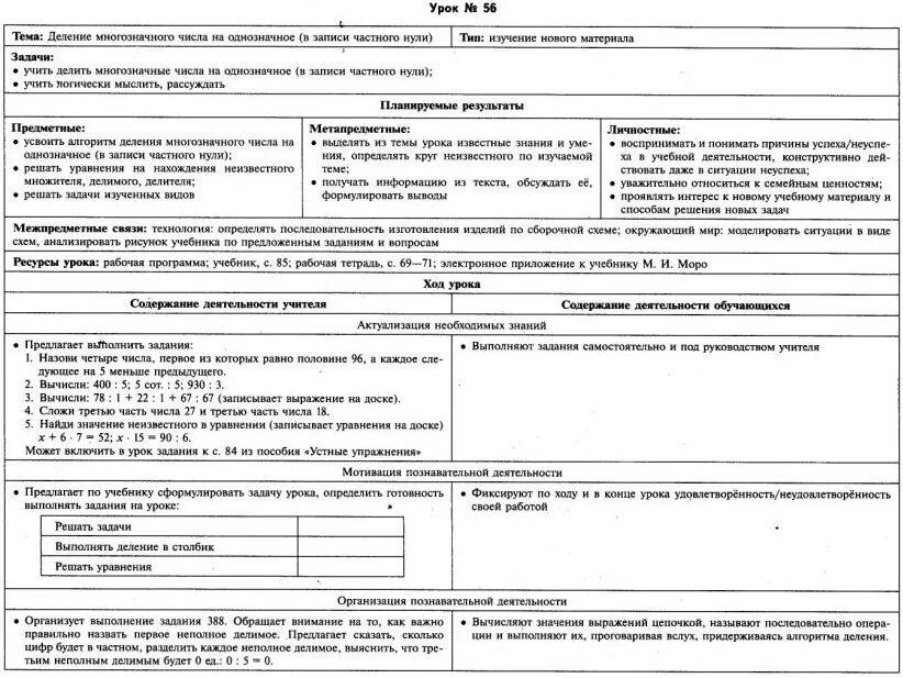 Технологическая карта математика 2 класс