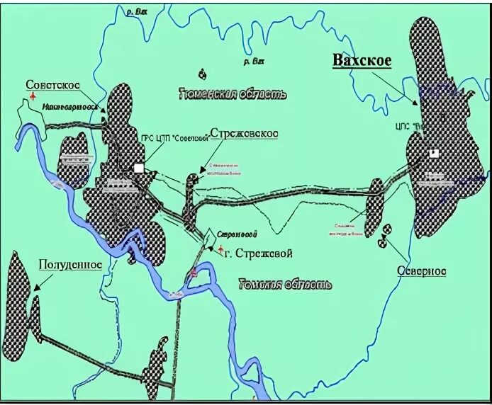 Карта месторождений томской области. Обзорная карта Вахского месторождения. Вахское месторождение на карте. Северо-Вахское месторождение. Стрежевой месторождение нефти на карте.
