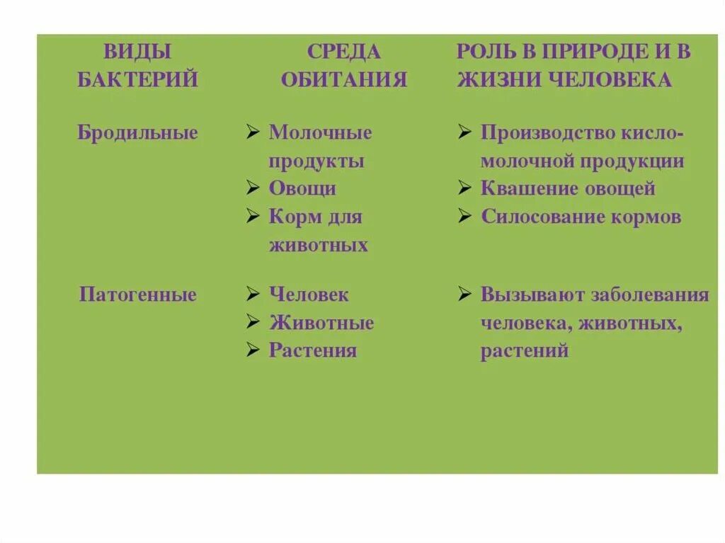 Таблица значений бактерий в природе и жизни. Бактерии виды и значение. Среда обитания бактерий. Виды бактерий и их роль. Виды бактерий в природе.