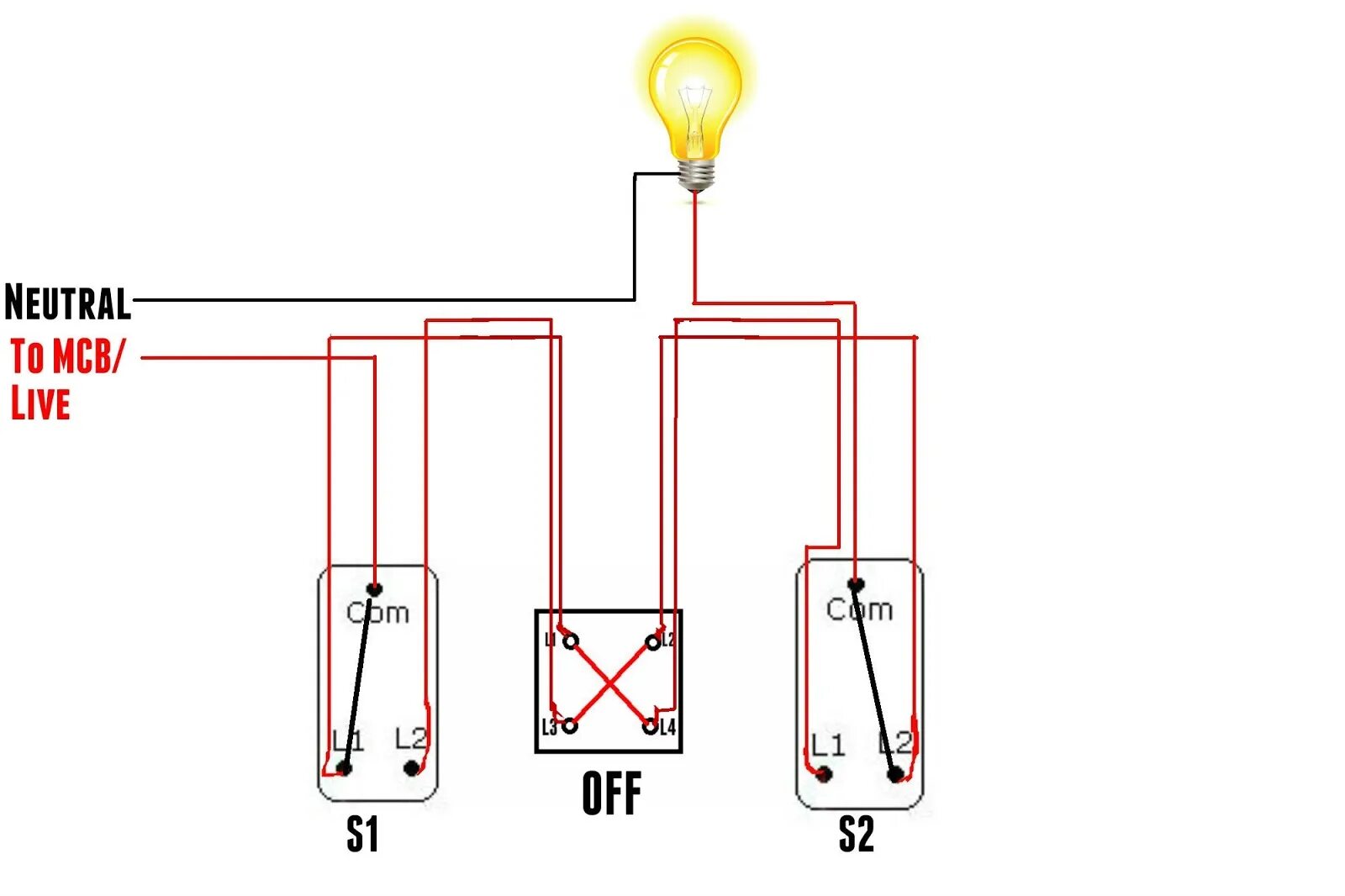 Как подключить выключатель без распределительной коробки. Схема подключения промежуточного переключателя. Схема подключения люстры одинарный выключатель. Китайский выключатель света схема подключения. Схема подключения проходного выключателя с 4х мест.