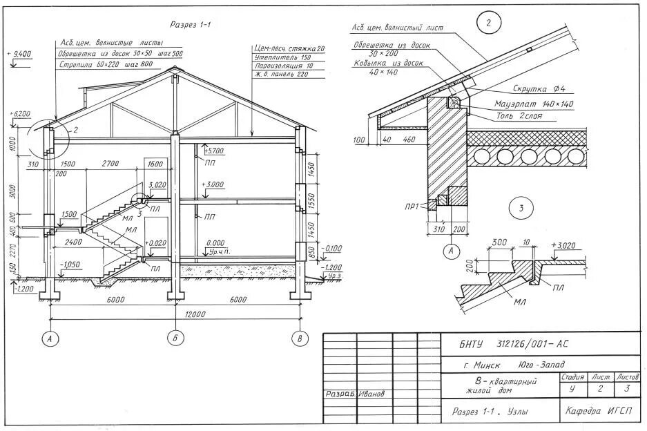 Разрез скатной кровли чертеж. Обозначение узла на чертеже сбоку. Технологическая карта на монтаж скатной кровли 1 этажного здания. Чертеж фасадов с сечениями. Примечания дома