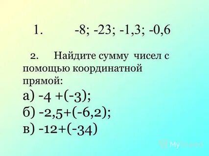 Найди с помощью координатной прямой сумму чисел