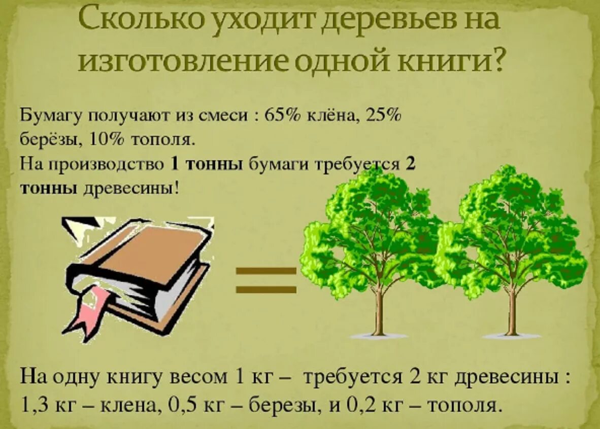 По скольку книг вы получили. Сколько деревьев надо для одной книги. Сколько уходит деревьев на изготовление одной книги. Сколько деревьев уходит на лист бумаги. Сколько деревьев на одну книгу.