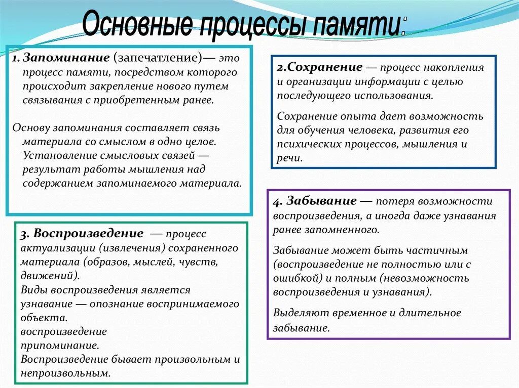 Процессы памяти в психологии. Общая психологическая характеристика процессов памяти. Процессы памяти и их характеристика в психологии кратко. Процессы памяти в психологии запоминание. Запоминания сохранения воспроизведение забывания