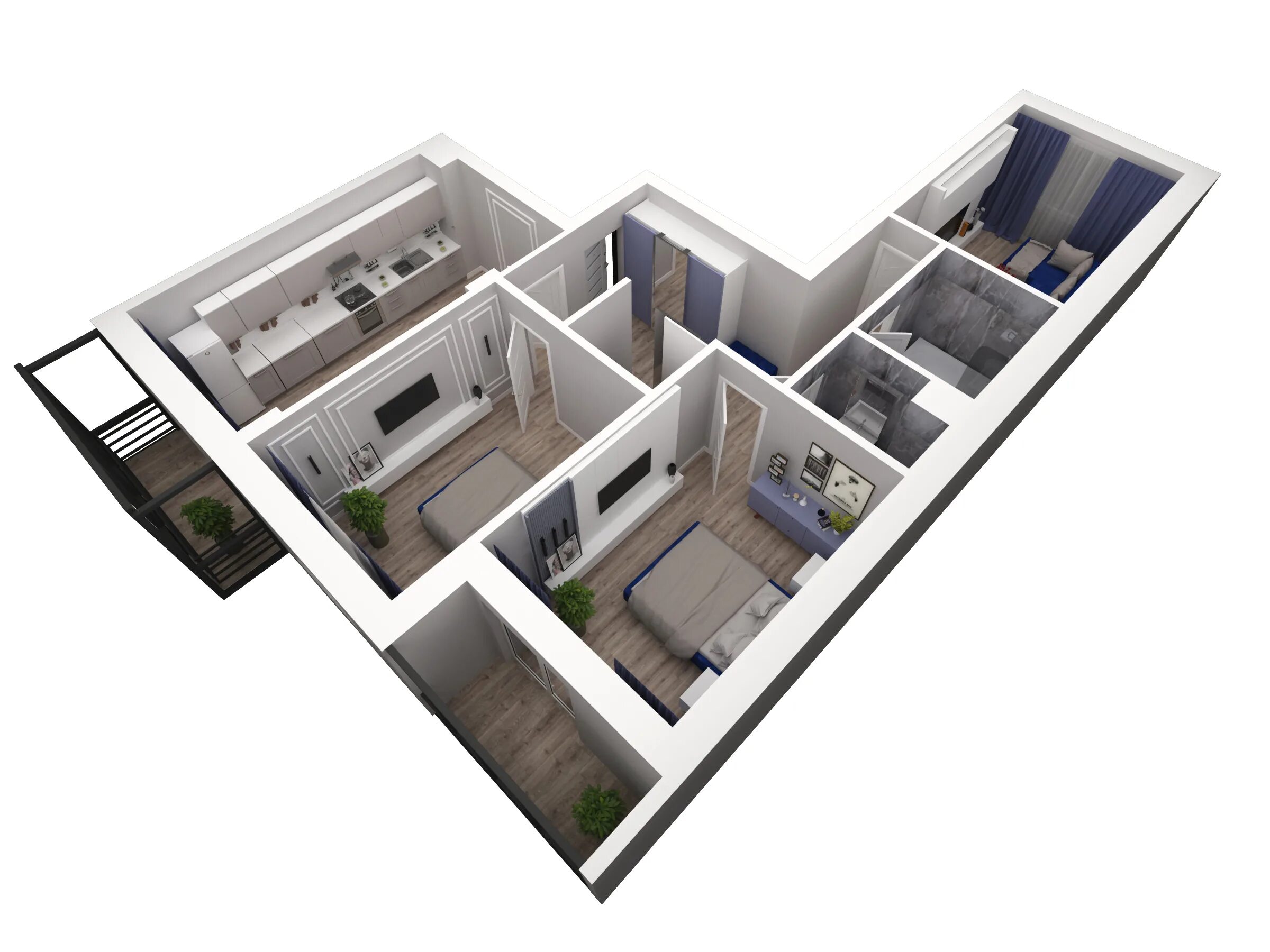 3d планировка. проект однокомнатной квартиры. росинский парк жк краснодар. планировка пик евротрешка 56м. трехкомнатная планировка.