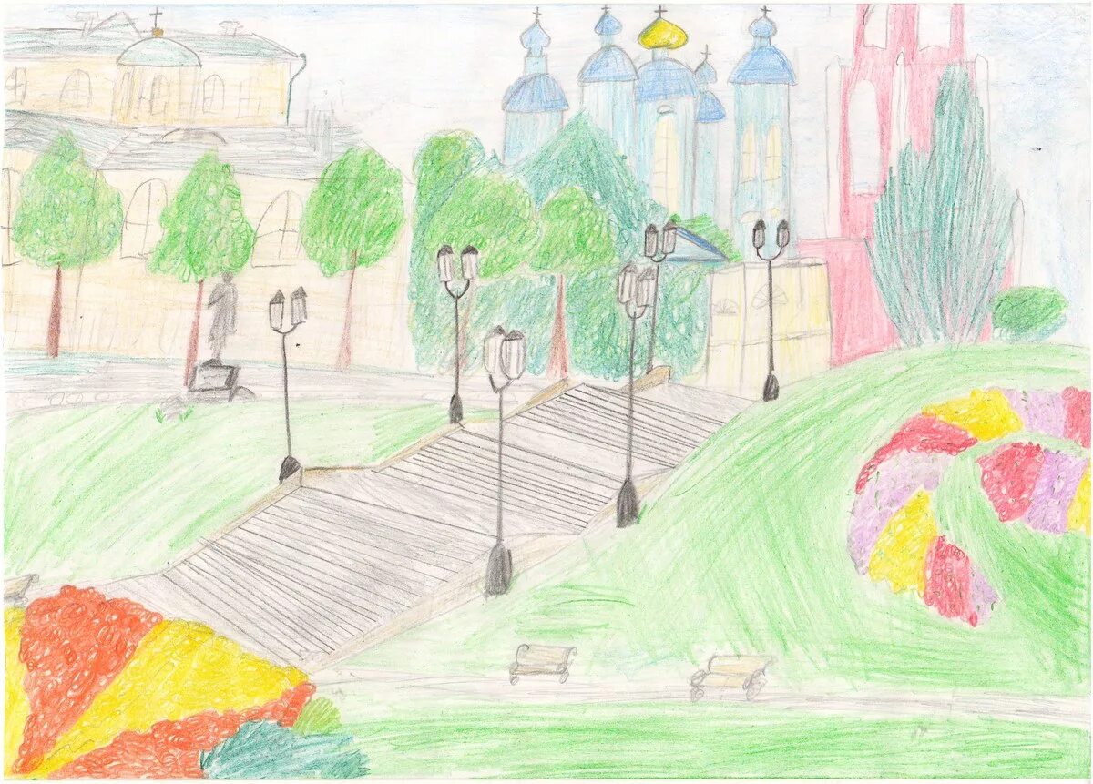 город рисунок для детей. любимые места родного города. любимые места родного города. детский рисунок мой город. курган бессмертия.