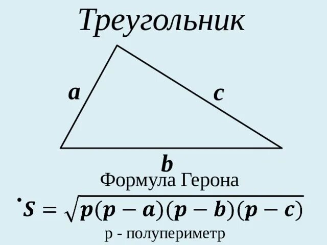 Формула герона по трем сторонам. Формула Герона для площади. Площадь треугольника Герона. Формула Герона для площади треугольника. Теорема Герона формула 8 класс.