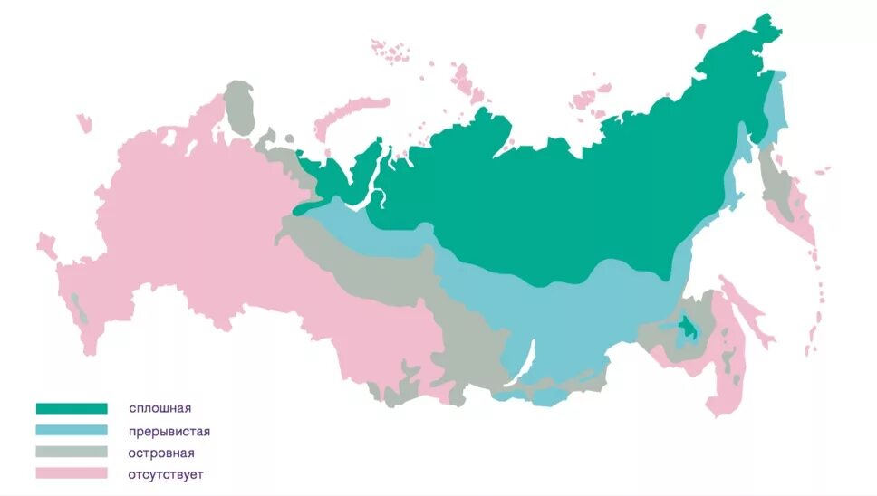 Вечная мерзлота в россии на карте. Карта вечной мерзлоты РФ. Зона вечной мерзлоты на карте. Карта распространения вечной мерзлоты. Зона вечной мерзлоты в России на карте.