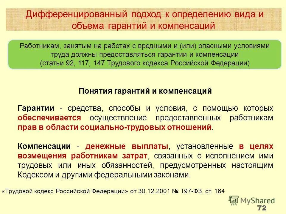 Условия предоставления гарантий и компенсаций