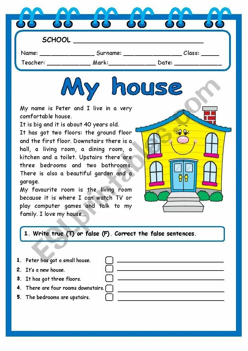Текст my House. The Home английский Worksheet. My House 3 класс задания. Чтение my House с заданиями.