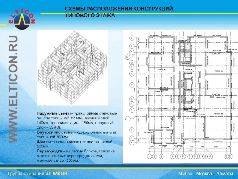 Схема расположения конструкций. План типового этажа стены. кладочный план типового этажа. схема внутренней стены толщиной 200 мм.