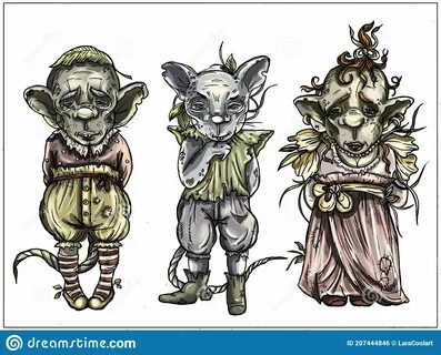 Magic Cartoon Characters - Three Creepy Rats, Similar To Humans, with Big H...
