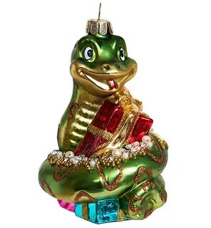 Елочная игрушка змея стеклянная