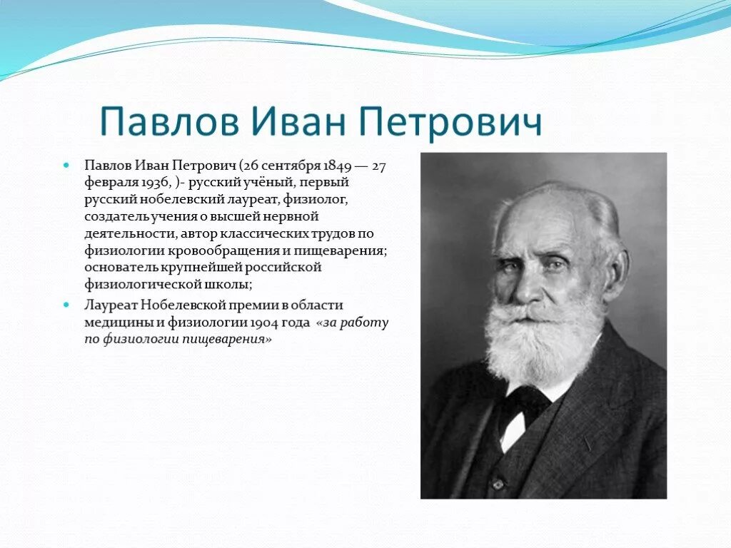 И.П. Павлов (1849—1936 гг.). Российский физиолог