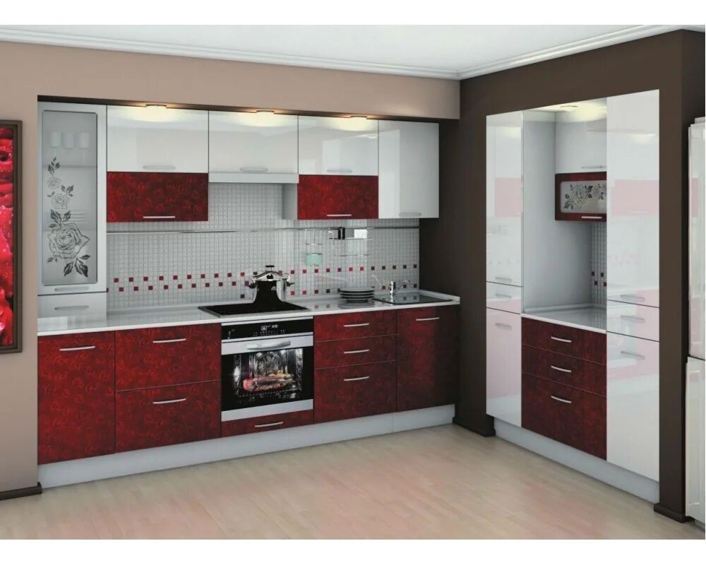 Кухня Санрайз Соник. Кухонный гарнитур. Красный кухонный гарнитур. Кухонная стенка.