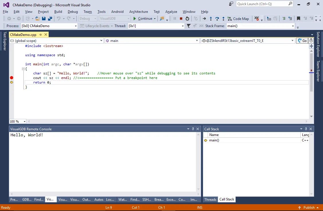 Cmake ubuntu. Отладчик визуал студио. cmake visual studio. visual studio debugger. брэкпоинт в визуал студио.