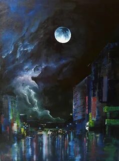 Картина пейзаж ночью